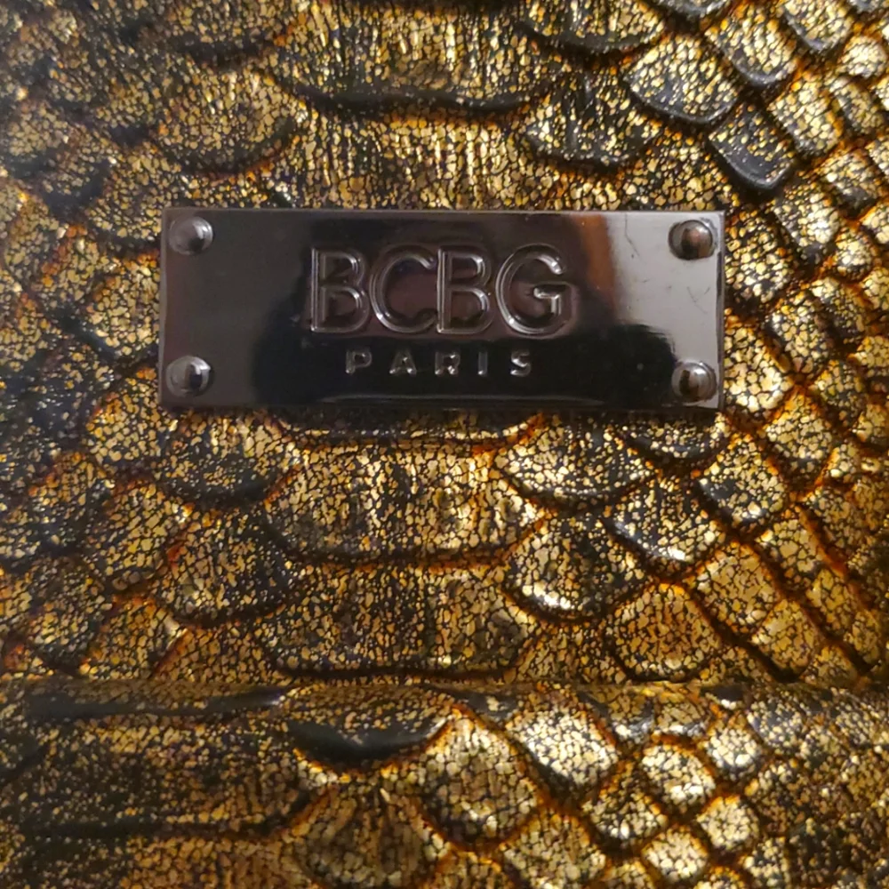 BCBG Paris Gold Snake Print Mini Backpack